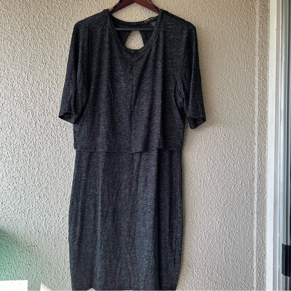 Forever 21 Plus Size Dress Women's 3X Gray Black Short Sleeve Layer style NWT